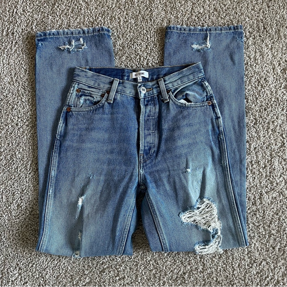 RE/DONE 90s High Rise Loose Medium Destroyed Denim Distress Jeans